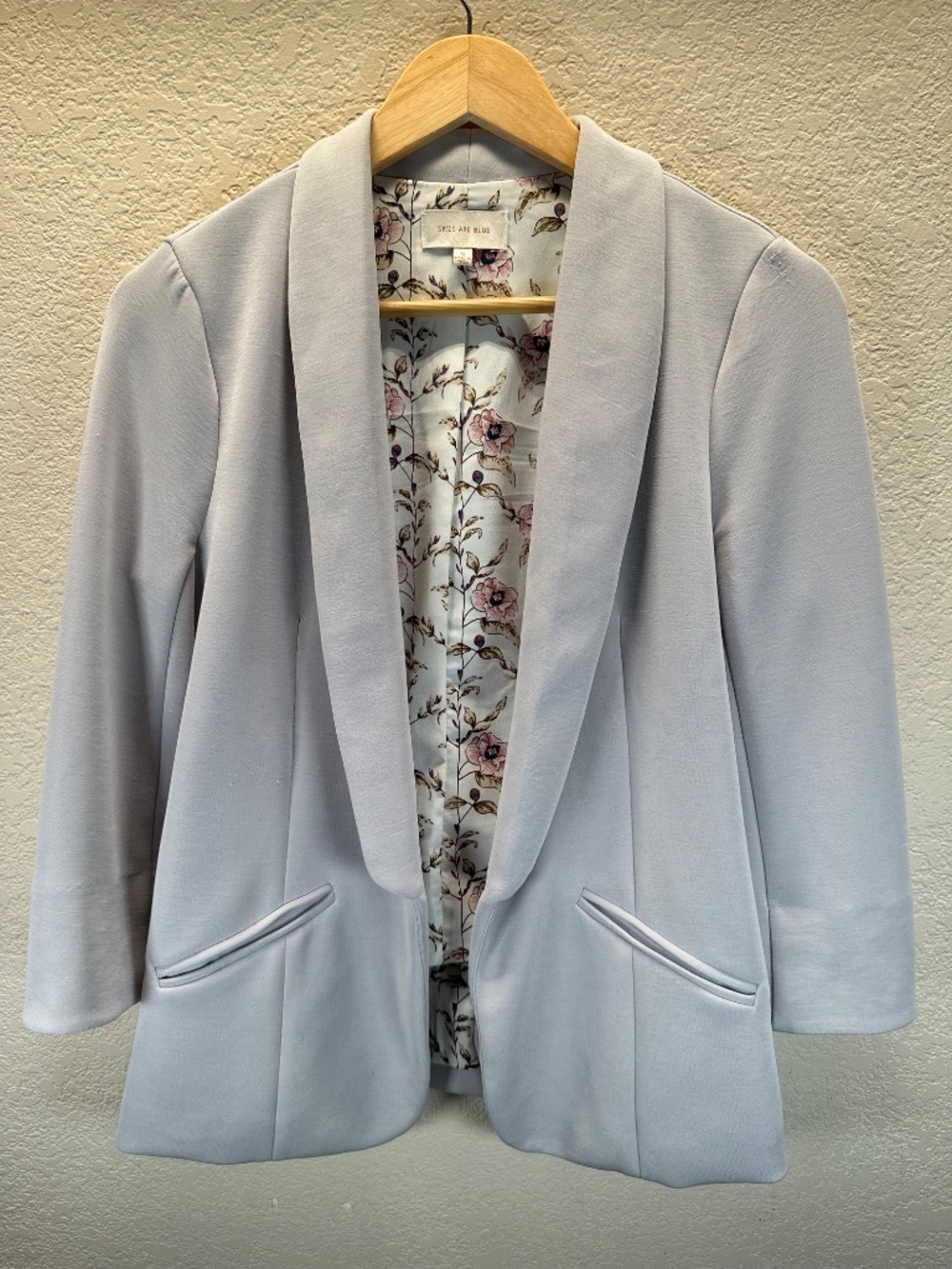 Skies Are Blue Light Gray Soft Modal Open Front Blazer Size S Small FLAWS